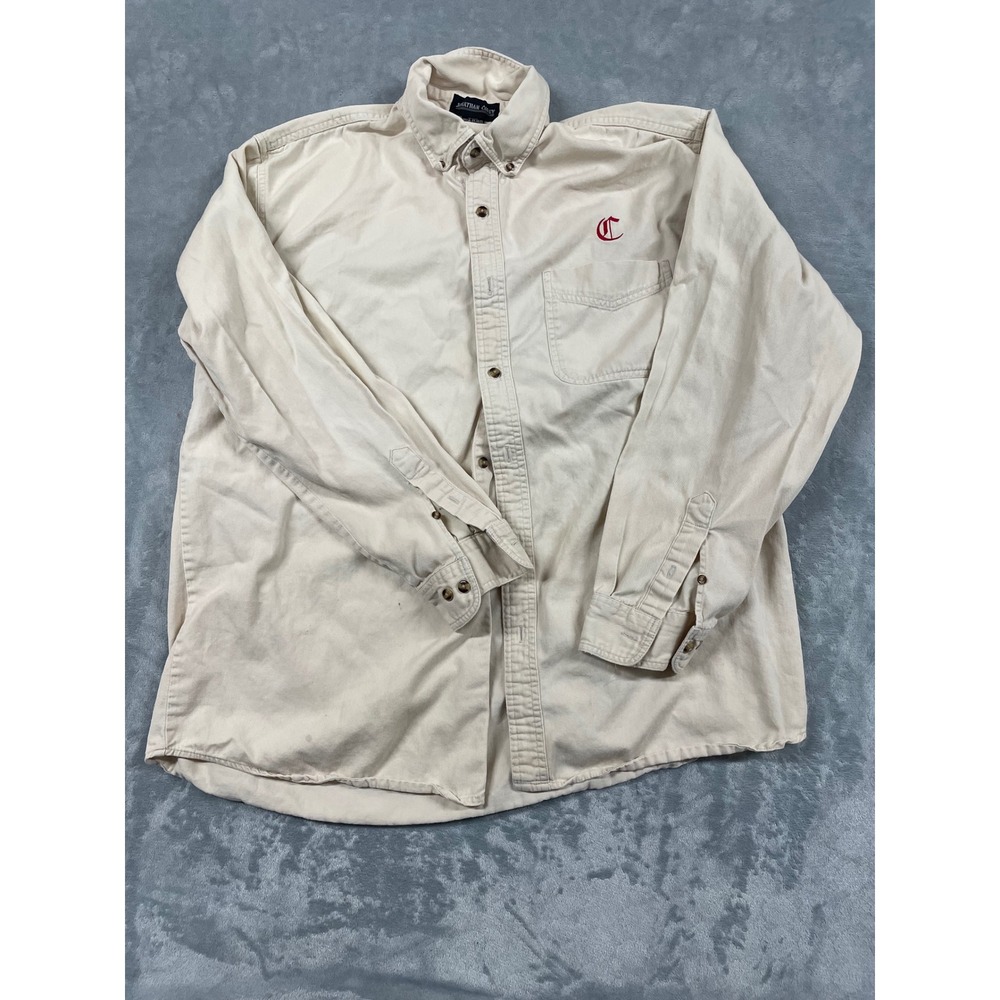 Jonathan Corey Mens Cream Shirt Long Sleeve Classic Fit Embroidered Size L